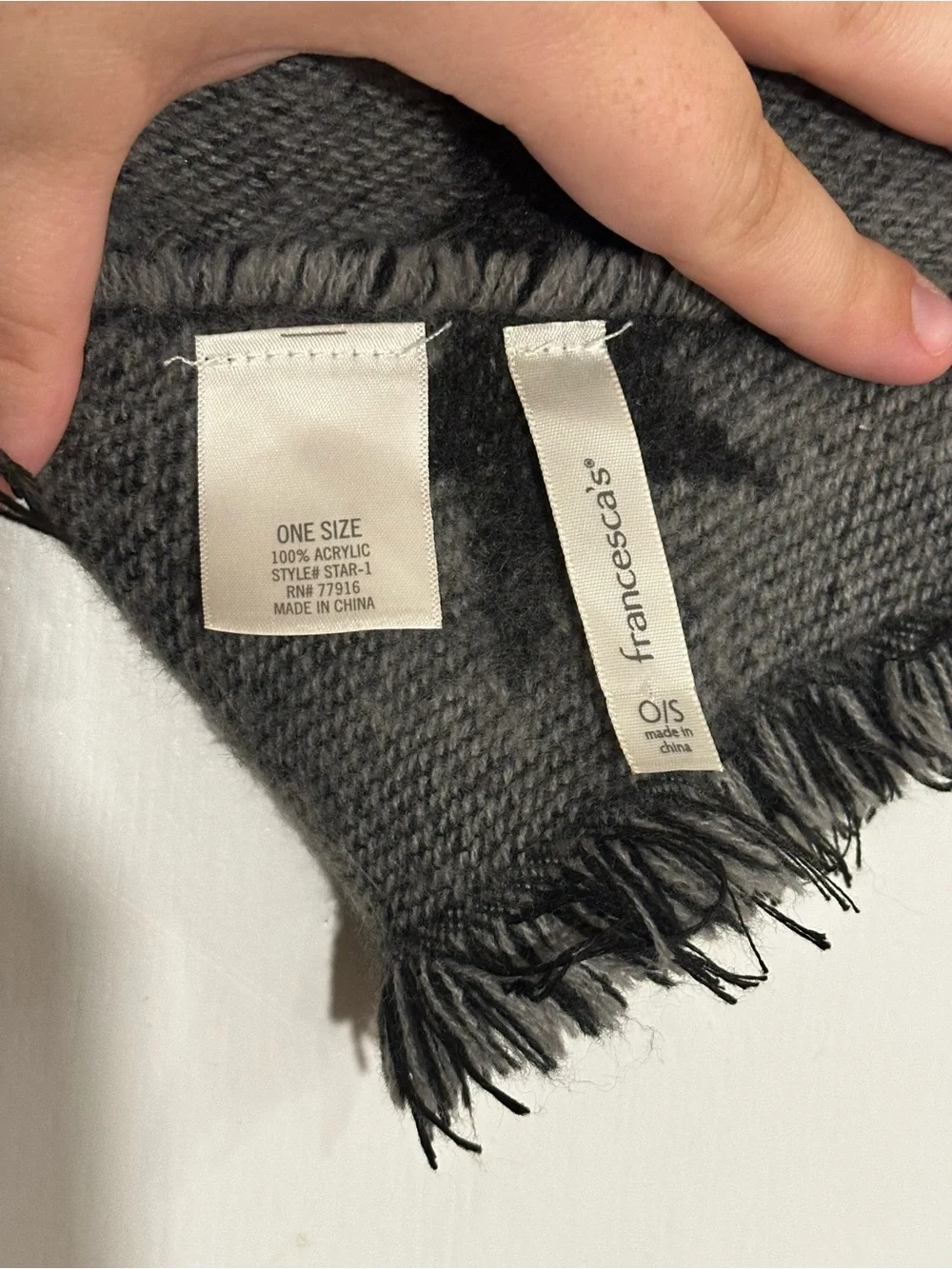 Francesca's Black & Gray Star Fringe Scarf Wrap